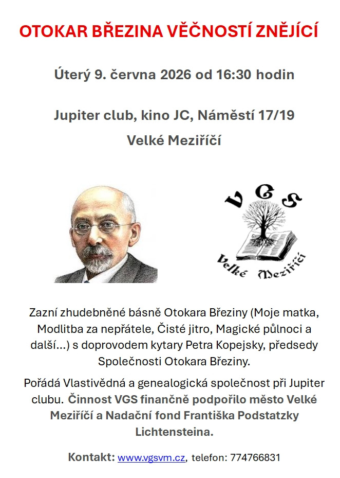 Pozvánka VGSVM - Otokar Březina Věčností znějící